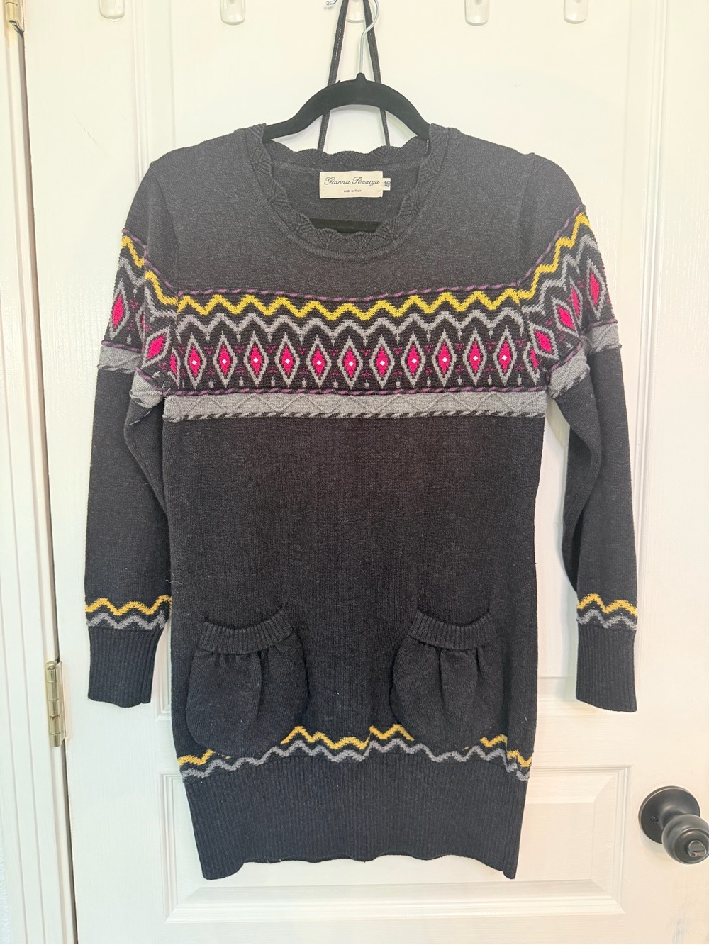 Vintage Gianna Pezziga Angora Wool Fair Isle sweater with adorable pockets!